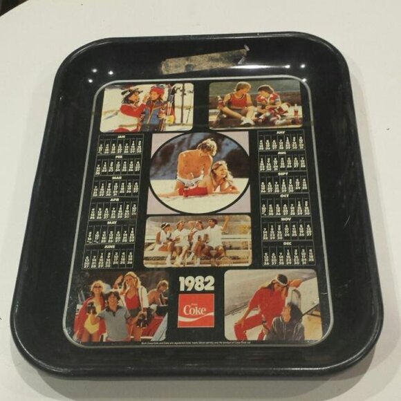 Vintage 1982 Coca-Cola Metal Serving Tray Calendar – Retro Coke Advertising Coll - Picture 1 of 3